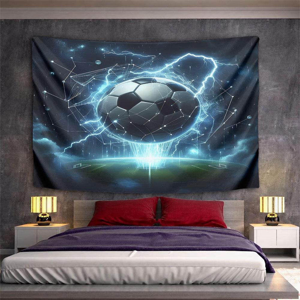 "Glowing Soccer Ball with Lightning Art" Pattern Wall Hanging Tapestry Decorative Tapestry Home Decor for Bedroom and Living Room