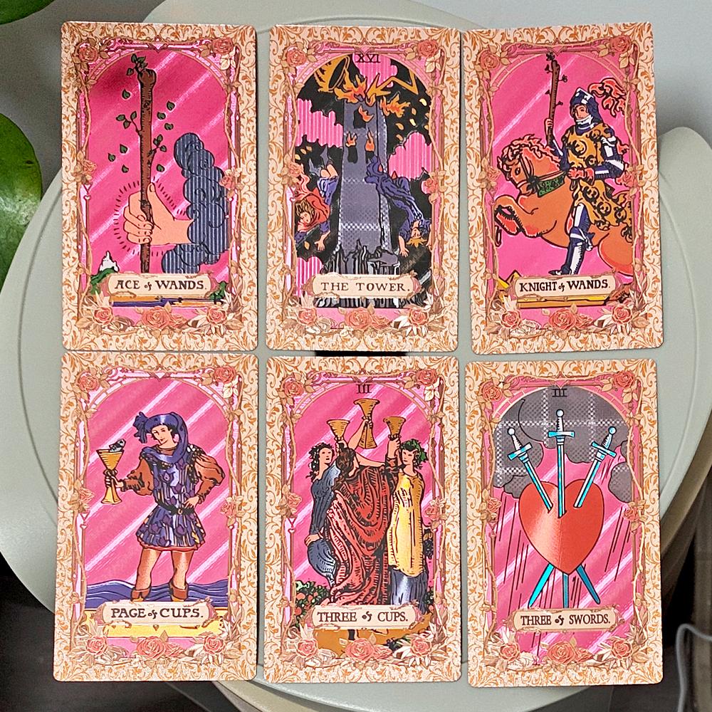 Pink & Rose Gold Foil Tarot Cards 78-Card Deck 12x7cm with Box Waterproof Durable PET Plastic Tarot