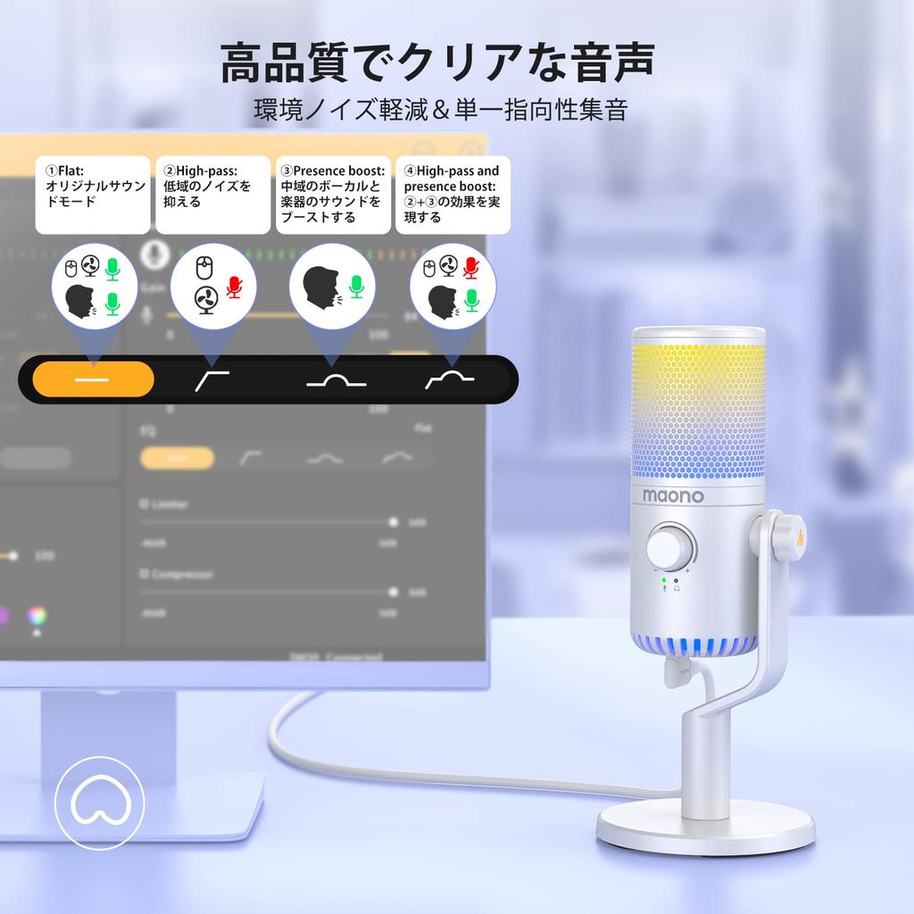 MAONO USB Condenser Gaming Microphone, PC Microphone with Dedicated Software, RGB Lighting, Mute Button, Headphone Output, Unidirectional, Plug &