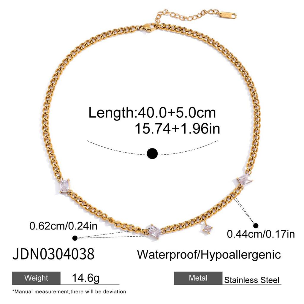 Uworld Classic Gold Color White Zircon Chain Necklace Women 18K Plated Stainless Steel Stackable Texture Necklaces Jewelry