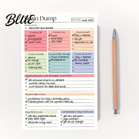 Daily Task Scheduler Page Planner A5 List To-Do for Productivity Notebook 50 And Brain Dump Journal Sturdy Writing Pad