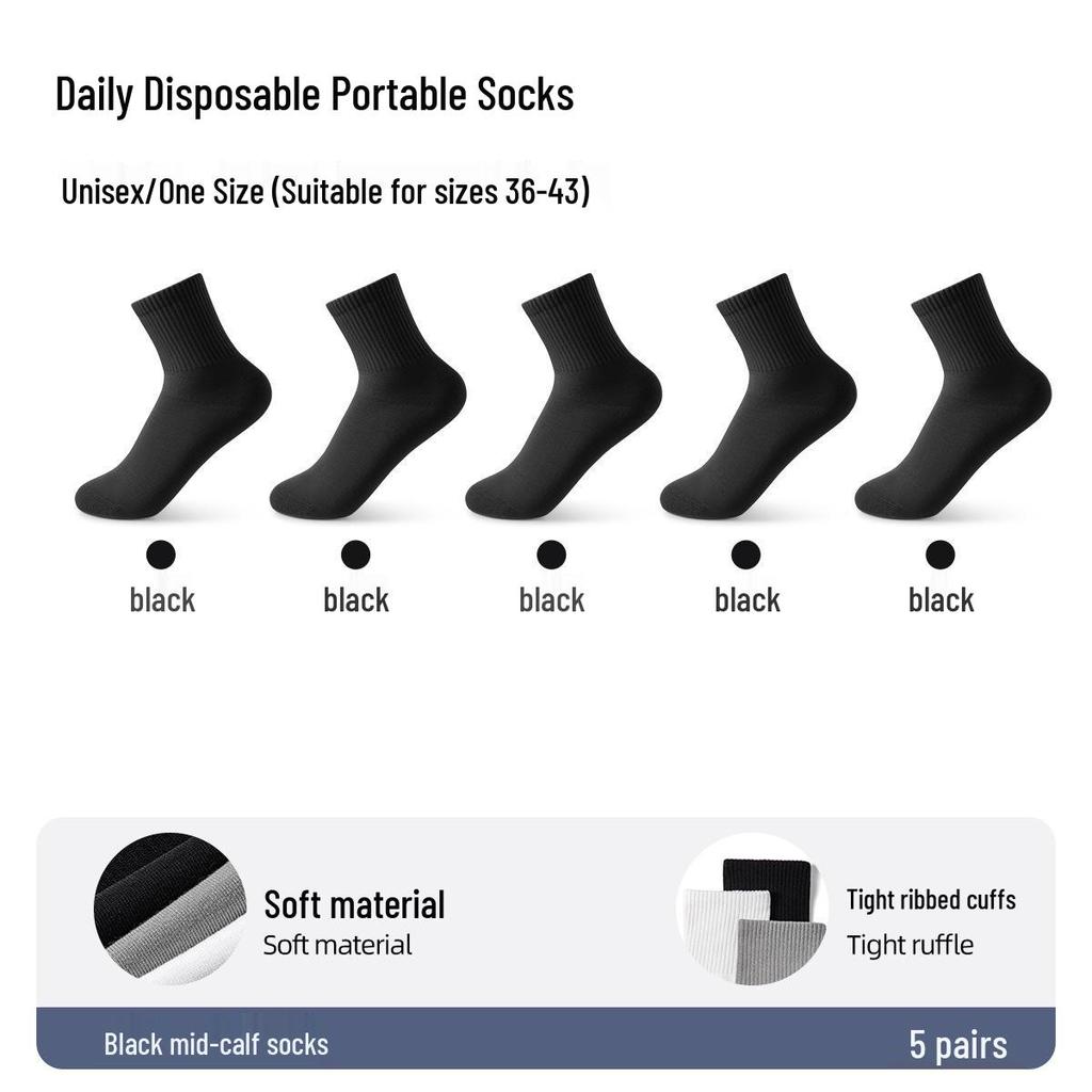 Disposable Mid-Calf Cotton Socks for Men and Women - Breathable, Sweat-Absorbent, Odor-Resistant for Travel and Daily Use.