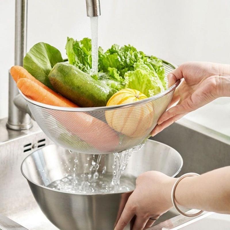 316 Stainless Steel Kitchen Colander Set - 2-Piece for Washing Vegetables, Fine Mesh Strainer for Draining, Rinsing, and Filtering Rice.