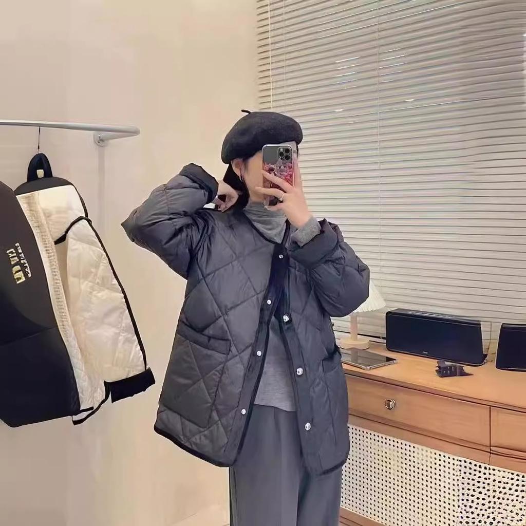 Down Jacket Women's Short Models, New Models In Autumn and Winter, Light and Contrasting Colors, Small Rhombus Edge, Garden Collar, Sweet Coat Tide