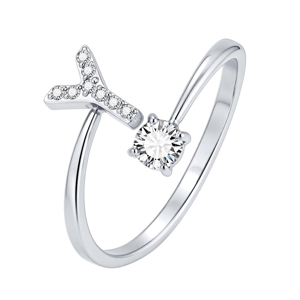 Chic Zircon Initial A-Z Letter Rings for Women Girls Adjustable Opening Ring Name Alphabet Female Wedding Fashion Jewelry Gift