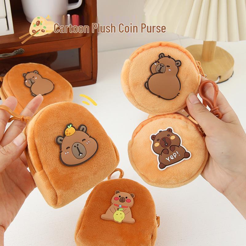 Cute Capybara Cartoon Plush Coin Purse: Portable Kids' Wallet & Storage for Earphones and Lipstick