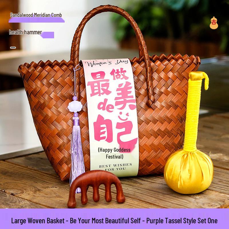 38th Festival Goddess Gift Set: High-End Bamboo Basket Souvenir for Employees