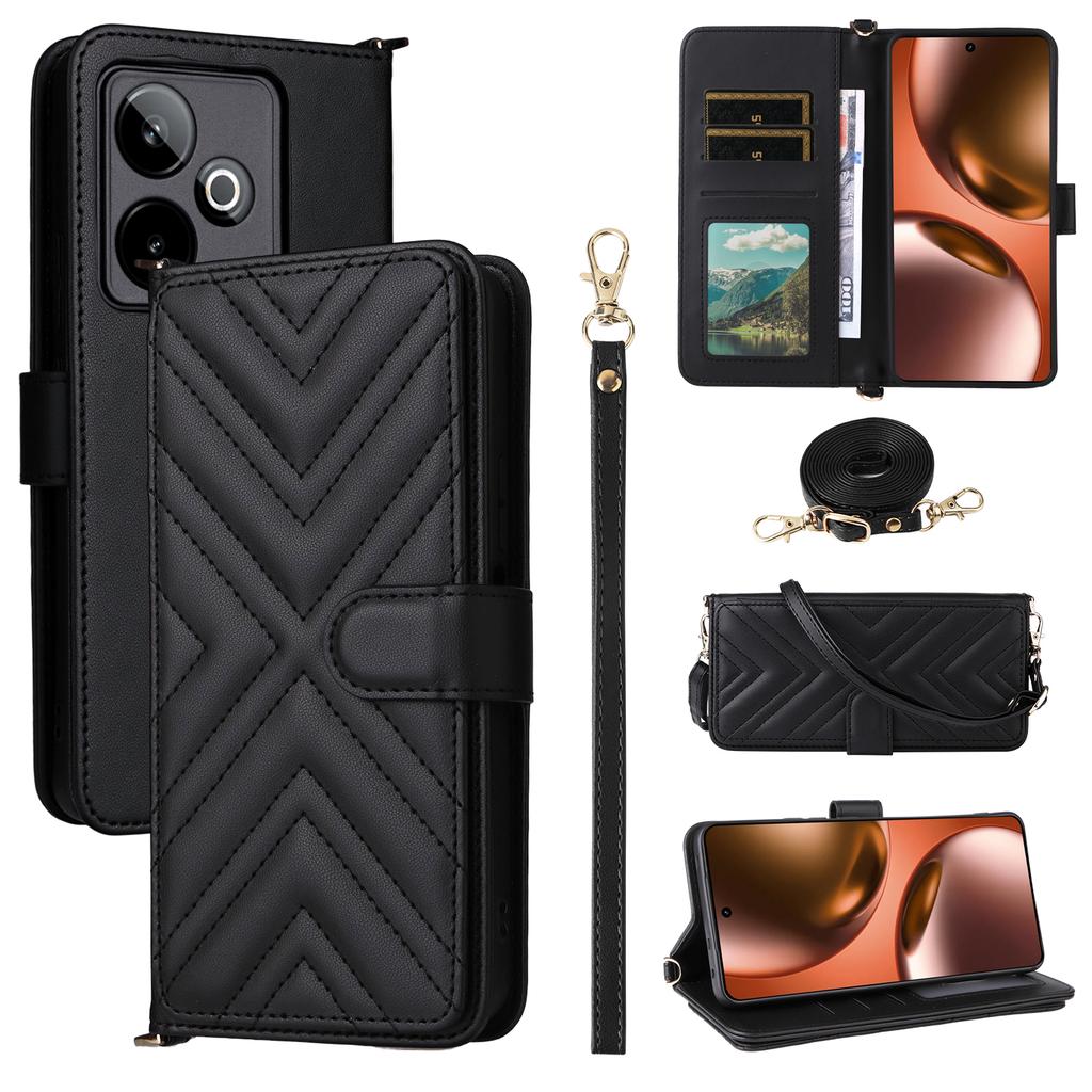 For Realme GT 7 5G Case with Shoulder/Wrist Strap Leather Phone Cover Stand Wallet