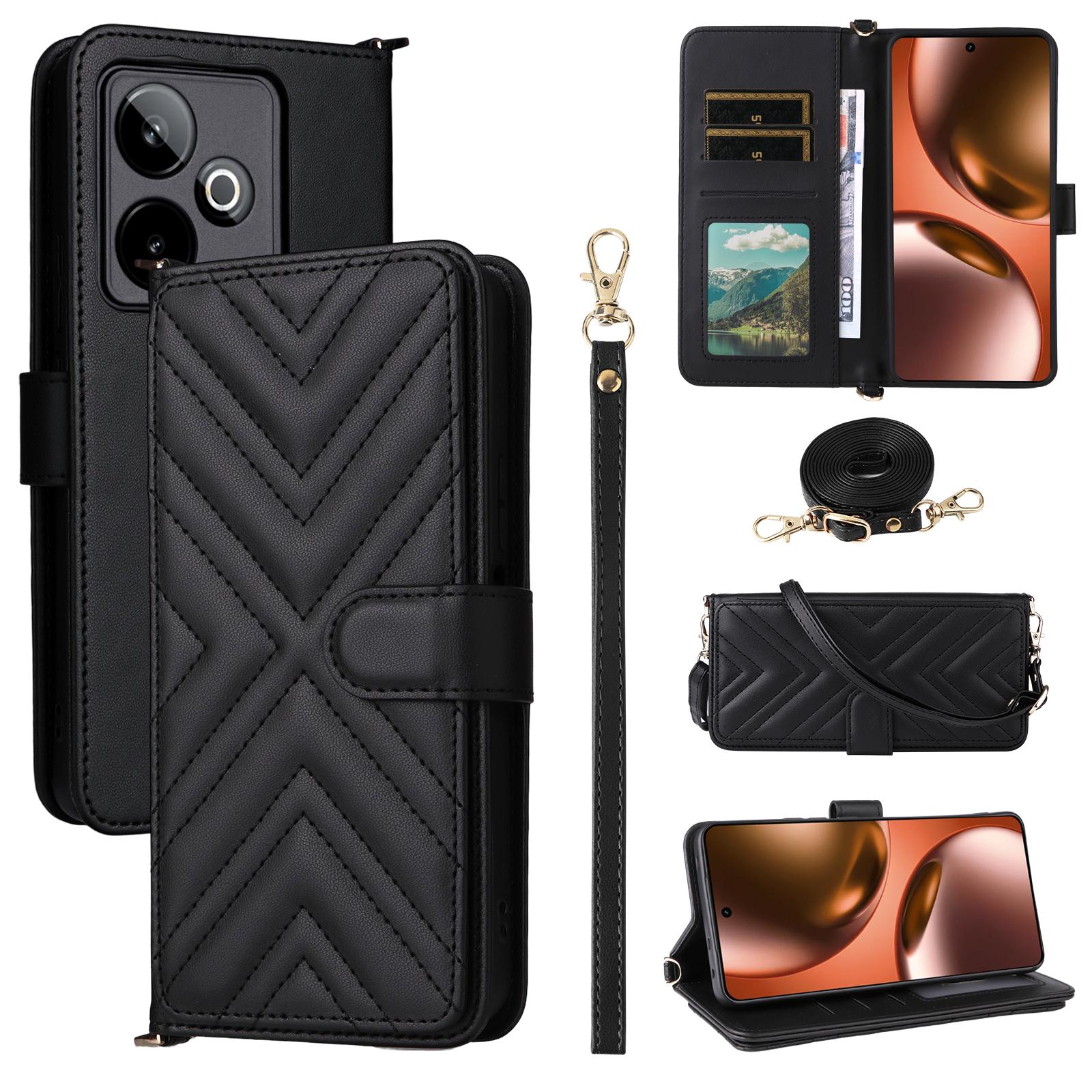 

For Realme GT 7 5G Case with Shoulder/Wrist Strap Leather Phone Cover Stand Wallet B
