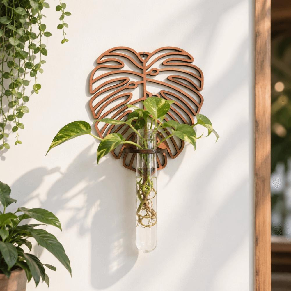 Home Ornaments Hydroponic Plant Holder Wooden Flower Pot Wall Mounted Planter Indoor Plants