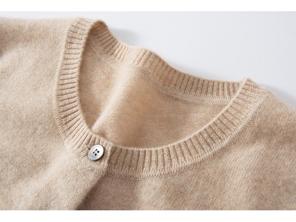 Women's Loose Fit Cashmere Cardigan - Round Neck, Slimming, Trendy Long-Sleeved Outerwear Sweater