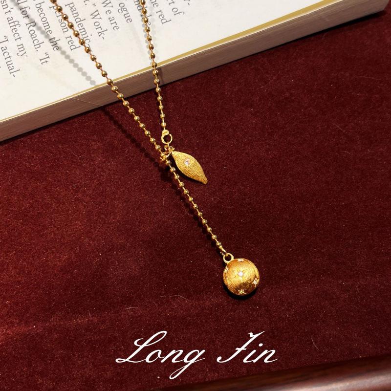 20 Gold Brushed Ball Necklace, High-End Fine Flash Autumn And Winter Sweater Chain, Women'S Niche Light Luxury