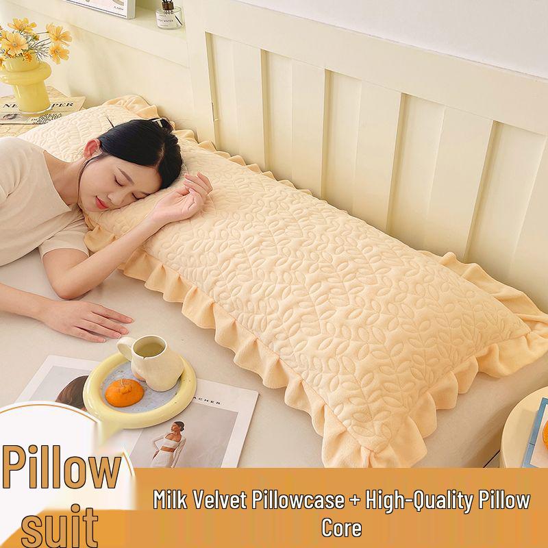 

Solid Color Milk Fleece Double Long Pillowcase with Core, Available in 1.2m, 1.5m, 1.8m - Plus Velvet, Couple Style 48x100cm [1 Pillow Core + 1 Pillowcase]