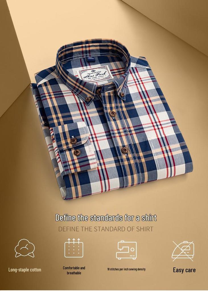 Men's Carbon Brushed Long-Sleeve Plaid Cotton Shirt