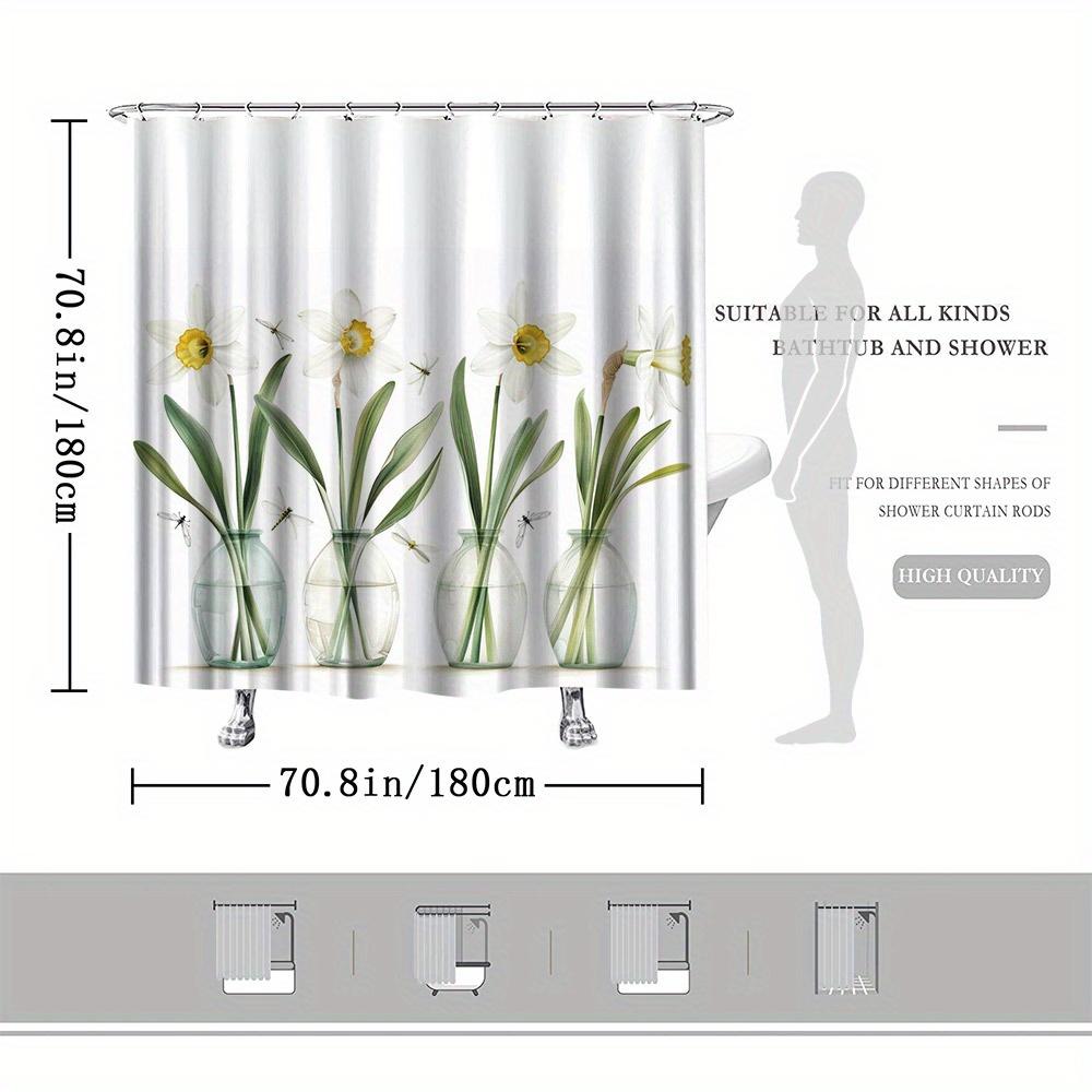 Daffodils & Dragonflies Shower Curtain, Vibrant Digital Art Print, White Daffodils With Dragonflies, Modern Bath Decor