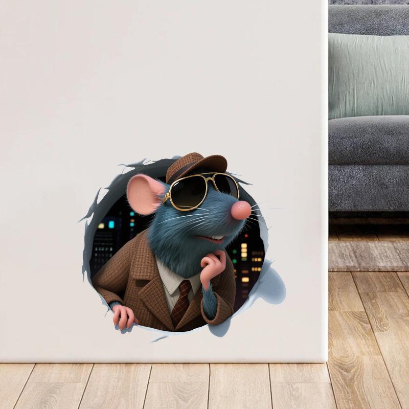 Self-adhesive Cool Cartoon Mouse Hole Baseboard Stickers for Living Room Bedroom Stairs Creative Wall Decor