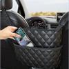 1 piece of quilted leather car seat back storage bag, large capacity with 3 pockets, waterproof, rectangular design