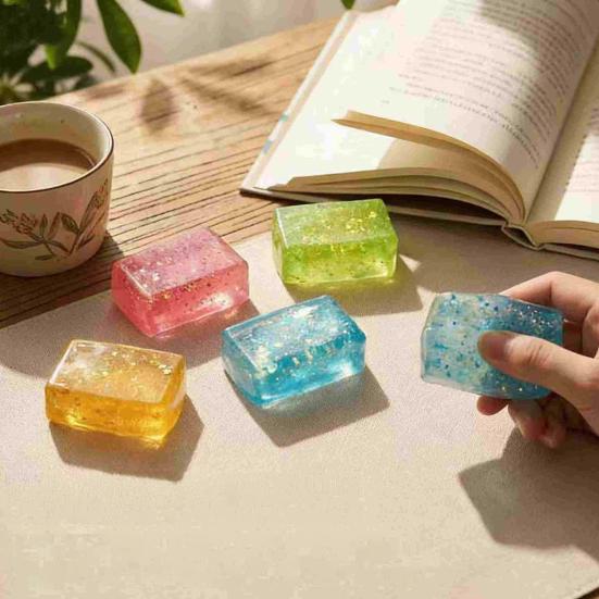 Glitter Rectangle Squeeze Toy Soft Stretchy Slow Rising Clear Rectangle Sensory Toy Anxiety Relief Stress Ball Classroom Prizes Party Favors