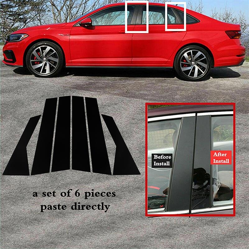 6Pcs Car Door Window Pillar Trim Cover Stickers Glossy Black Auto Exterior Accessories for Volkswagen Jetta