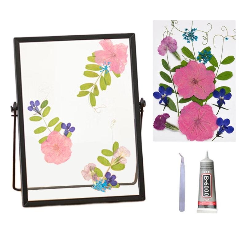 

Pressed Flower Art Frame With Clear Glass Panel And Metal Border Tabletop Artwork Photo Frame for Craft Lover