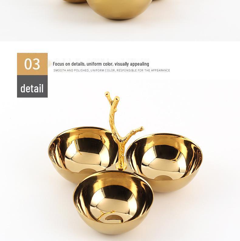 Modern Chinese Three-Tier Fruit Bowl with Branch Handle - Elegant Snack and Dried Fruit Display