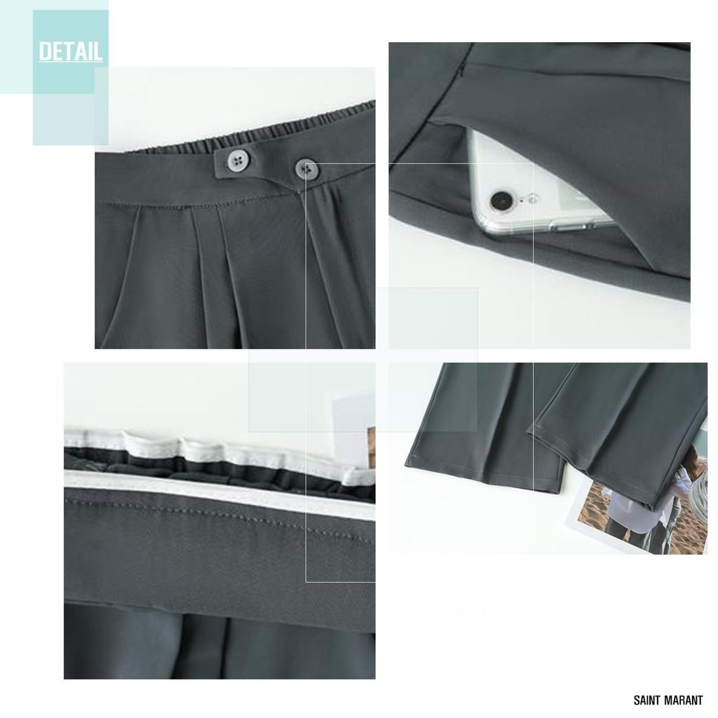 SAINT MARANT SL2414 Casual Wide Leg Pants with High Long Perfect for Office and Size Black Women's Banding, Waist, Black, Slacks, Suits, M,