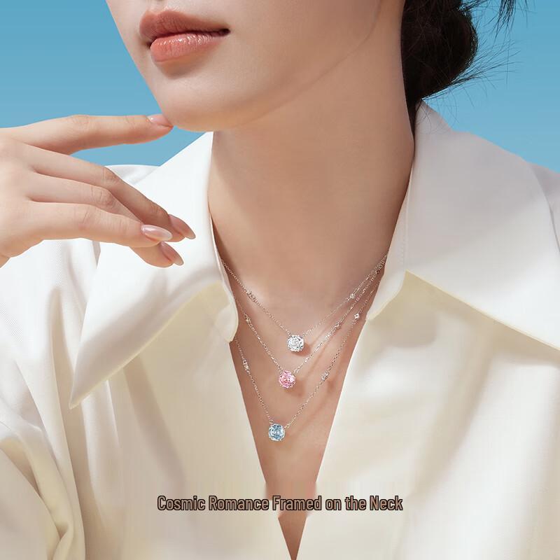 Chow Tai Seng Rose Nebula S925 Silver Collarbone Chain Necklace