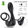 2 IN 1 Anal Plug Cock Ring Vibrator Prostate Massager Gay Anal Butt Plug Stimulator Masturbation Tools Anal Vibration Sex Toys