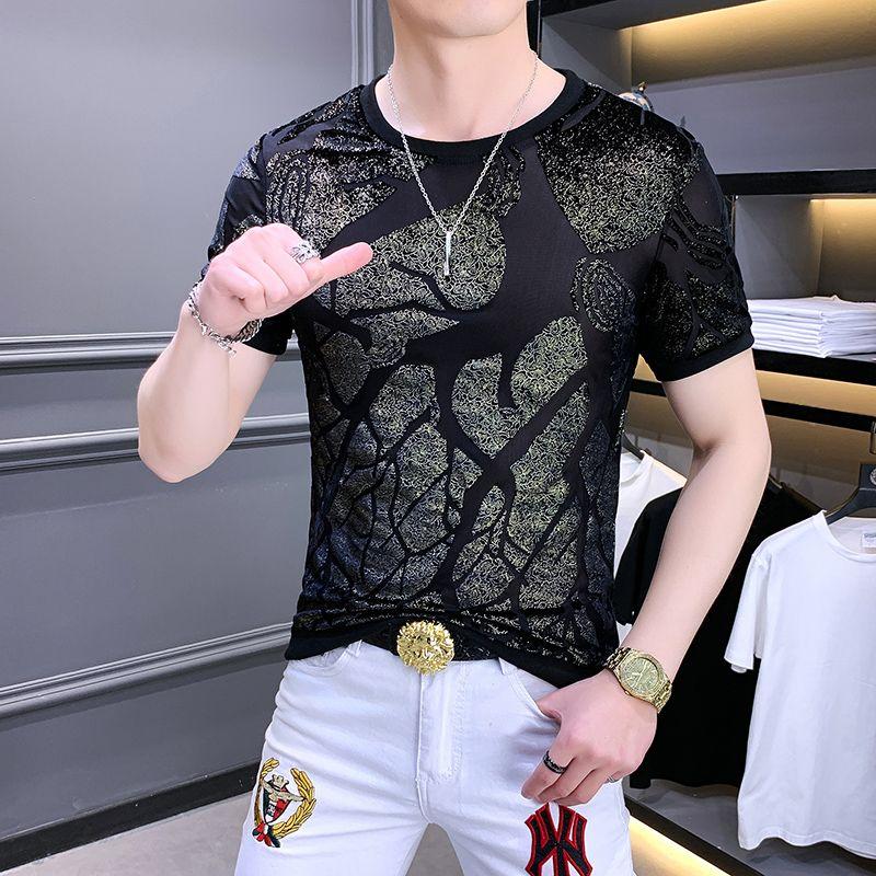 Diamond Hot Ice Silk Short Sleeved T-shirt for Men's Summer Wear Trendy Brand Versatile Half Sleeved T-shirt for Men's Casual Wear