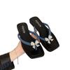 Summer new square head cool slippers fashionable exquisite rhinestone bow flip-flops women's vacation beach pinch slippers