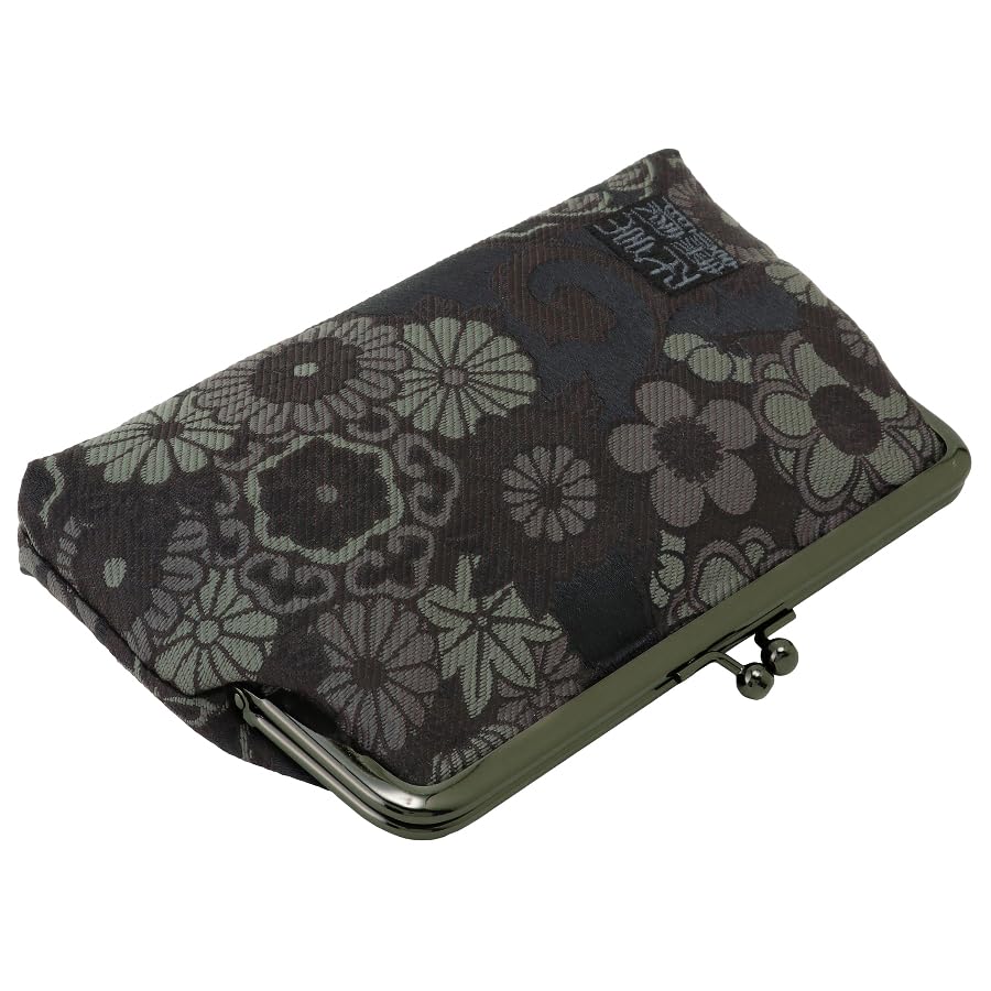 Senshishuin Nishijin Brocade Clasp Flat Pouch Floral (Lined) (Black Pattern)