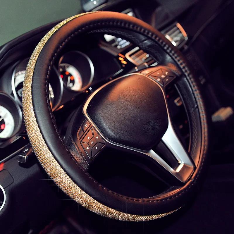 Fashion Shiny Rhinestone Diamond Car Steering Wheel Covers Lady Four Seasons Universal Cute Anti-sli Car Accessories Interior