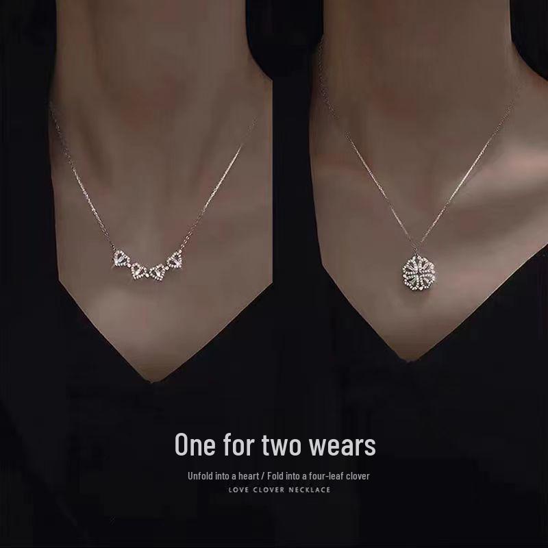 Four-Leaf Clover Necklace: Dual-Wear Design, Luxurious Heart Clavicle Chain for Women
