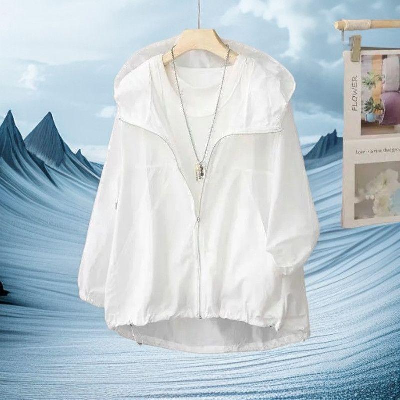 Letní Lehká Prodyšná Volná Dámská Ochrana Proti Slunci Oblečení Venkovní Ležérní S Kapucí Bílá Ochranná Proti Slunci Vnější Oblečení