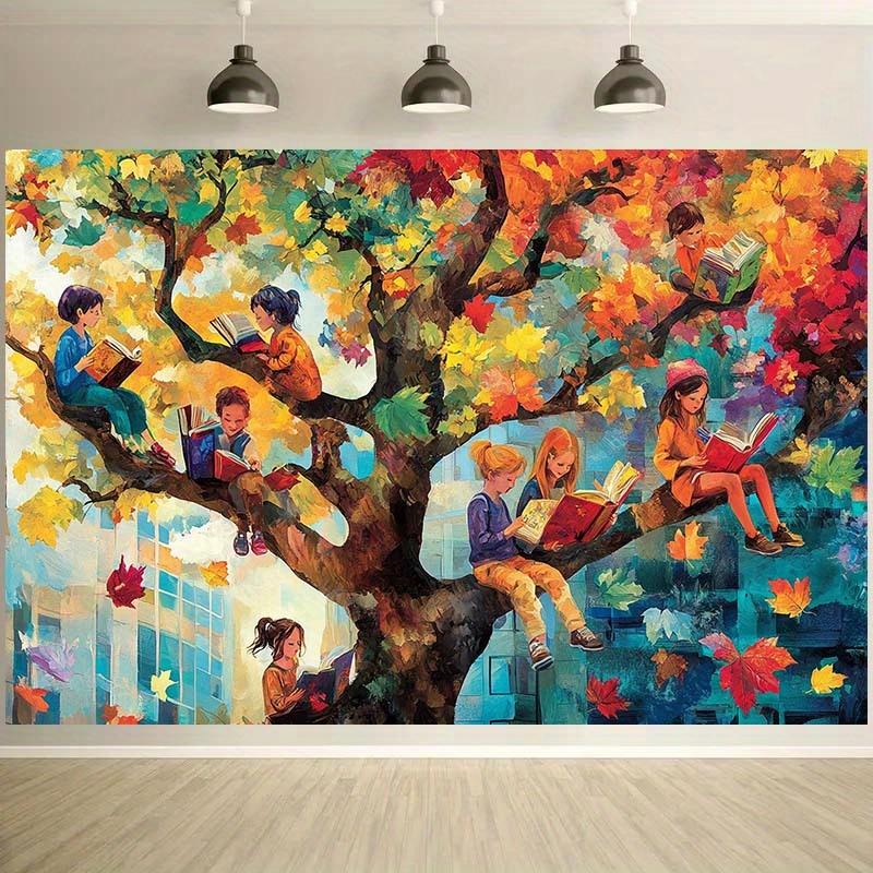 2D plane, 1 piece of colorful children's reading tree banner - vivid autumn leaf design