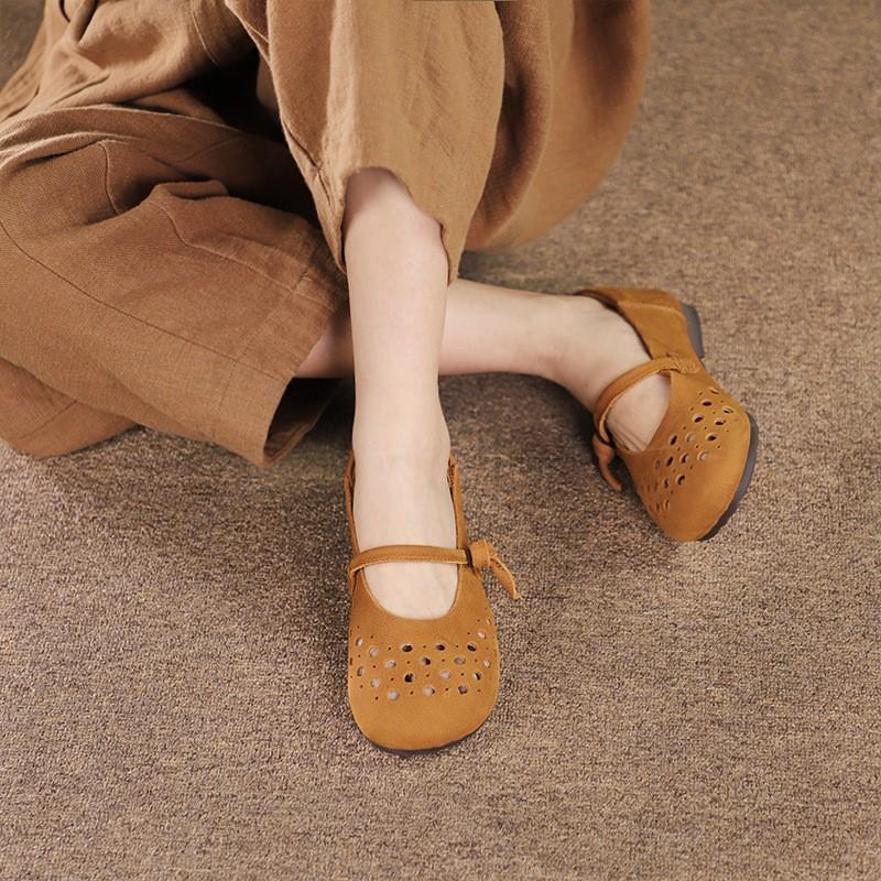 Johnature Retro duté prodyšné ploché boty Sandály z pravé kůže s měkkou podrážkou Všestranná dámská obuv