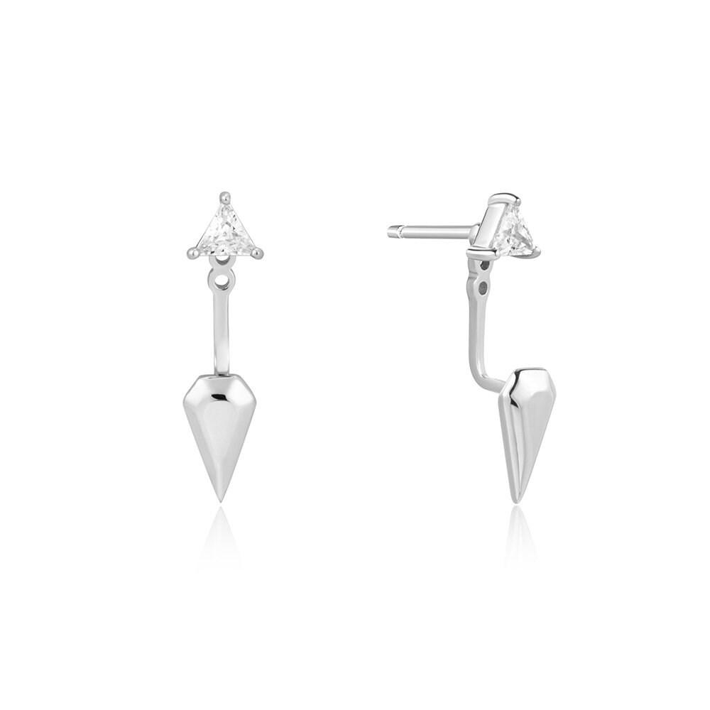 Triangle Cubic Zirconia 925 Silver Earrings / Ear Jacket E059-11H