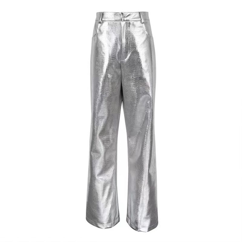 

Fashion Wind PU Leather Pants Fashion Scale Pattern High Waist Straight Pants High Waisted PU Leather Pants Silver L