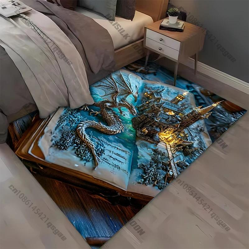 1PC Magic Book Castle Dragon Rug Carpet for Living Room Children Bedroom Play Mat Sofa Floor Rug Home Decor Anti Slip Mat