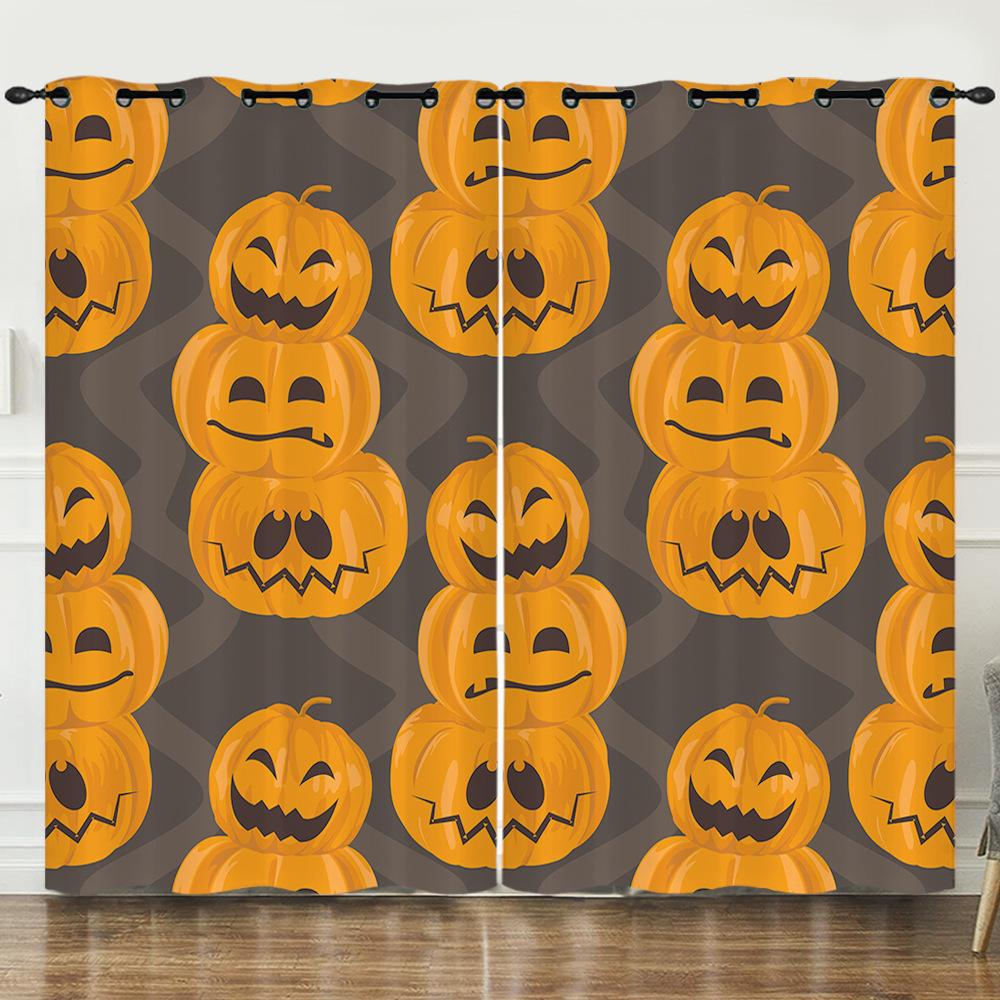 Halloween Pumpkin Digital Printing Curtains Blackout Curtain Punching Modern Minimalist Style