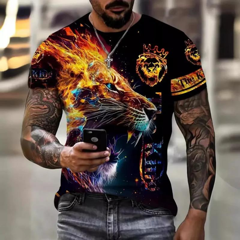 Summer Fashion Street Cool Short-sleeved 3D Digital Printed Gradient Lion Men's T-shirt