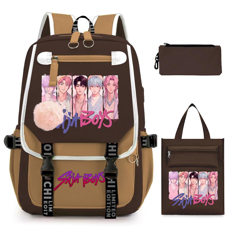 Sac à dos décontracté pour étudiant imprimé K-Pop Anime Dessin animé Sac fourre-tout tendance Trousse à crayons Ensemble