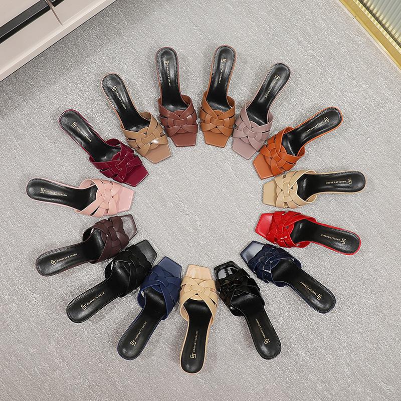 Fashion Women's Summer Open Toe Slim Heels Outdoor High Heel Genuine Leather Fish Mouth Slippers Beach Casual High Heel Slippers7CM T59