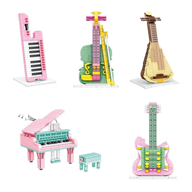 Instrument Model Assembly Toy Bricks Plastic Guitar 286pcs Piano 296pcs Violin 284pcs Keyboard 276pcs Pipa 297pcs