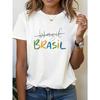Camiseta con estampado de letras de Brasil, manga corta, cuello redondo, estilo casual, ideal para verano y primavera, ropa de mujer.