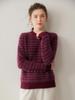 Women's Striped Jacquard Cashmere Sweater - Loose, Slimming Round Neck for Autumn/Winter 2026