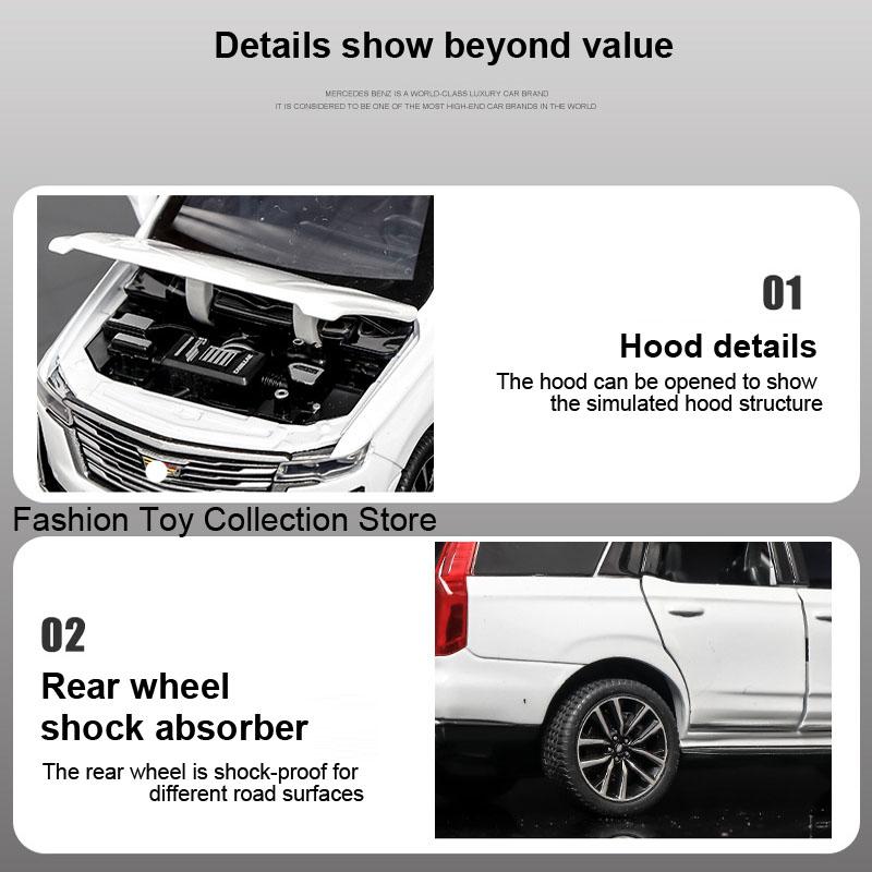 Model Mașină Aliaj Cadillac Escalade 1/32 Diecast Jucărie cu Simulare Ridicată cu Sunet și Lumină Vehicule cu Tracțiune înapoi Jucării de Decor pentru Copii