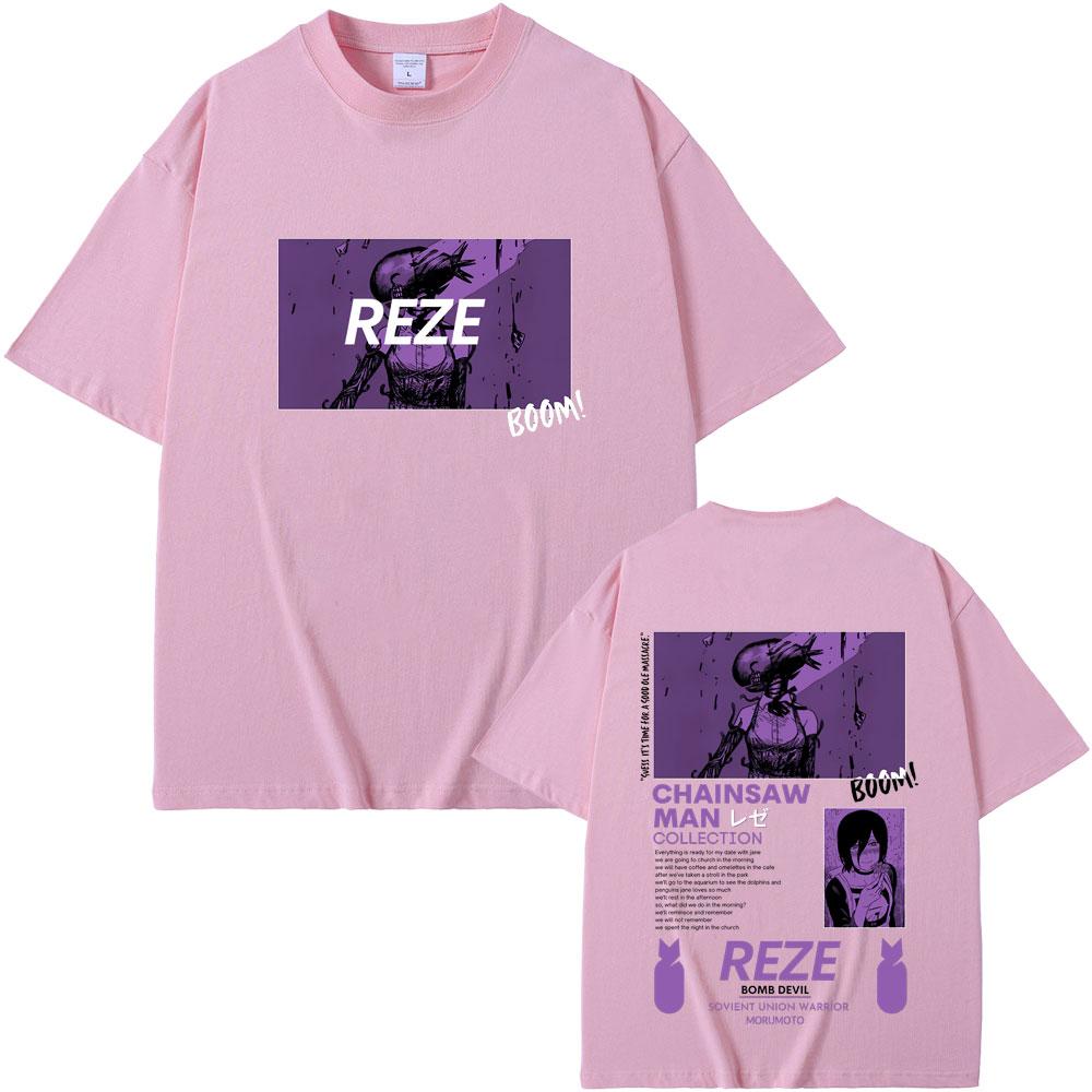 Anime Chainsaw Man Reze Grafik T-Shirts Sommer Herren Damen Weiche Baumwolle Rundhals-T-Shirt Männliche Cartoon-Liebhaber Übergroß Streetwear