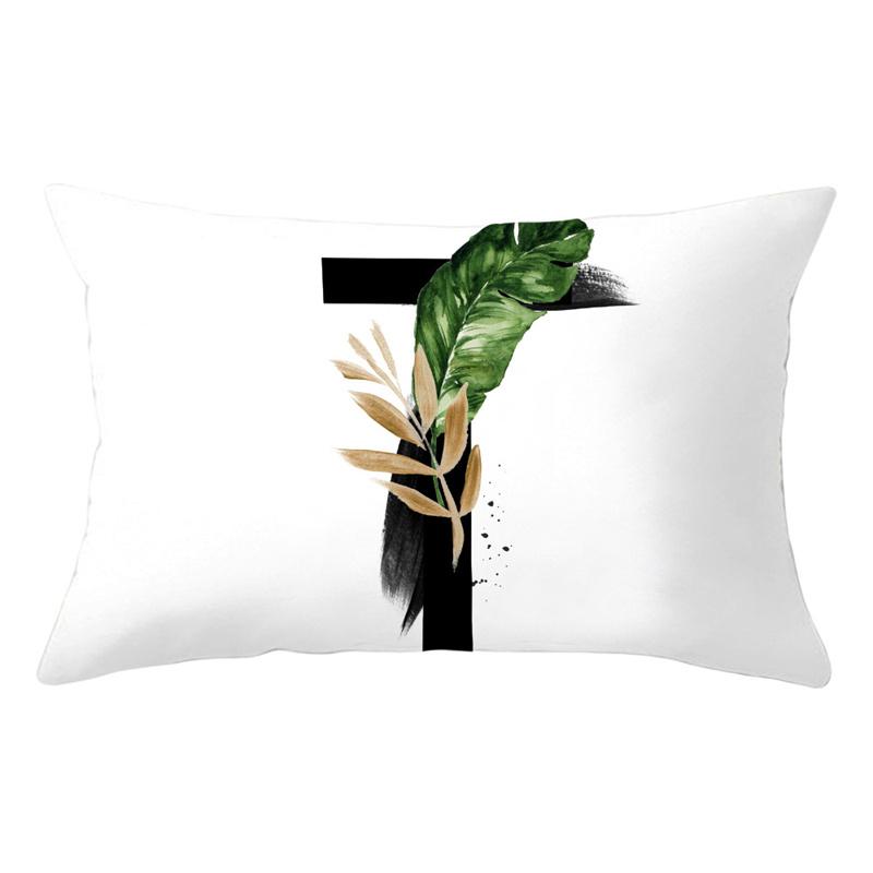 30x50cm 26 Letters Polyester Pillowcase Green Leaves Plant Cushion Cover Living Room Home Decoration Car Waist Throw Pillow Case