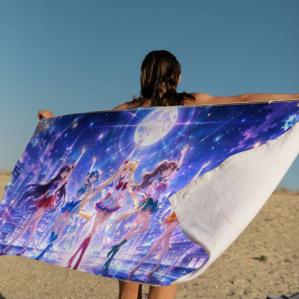 S-Sailores Cute Girl Moon Beach Towel Colorful Bath Towels for Microfiber Quick Dry Custom Sand Free Beach Yoga Spa Gym Pool